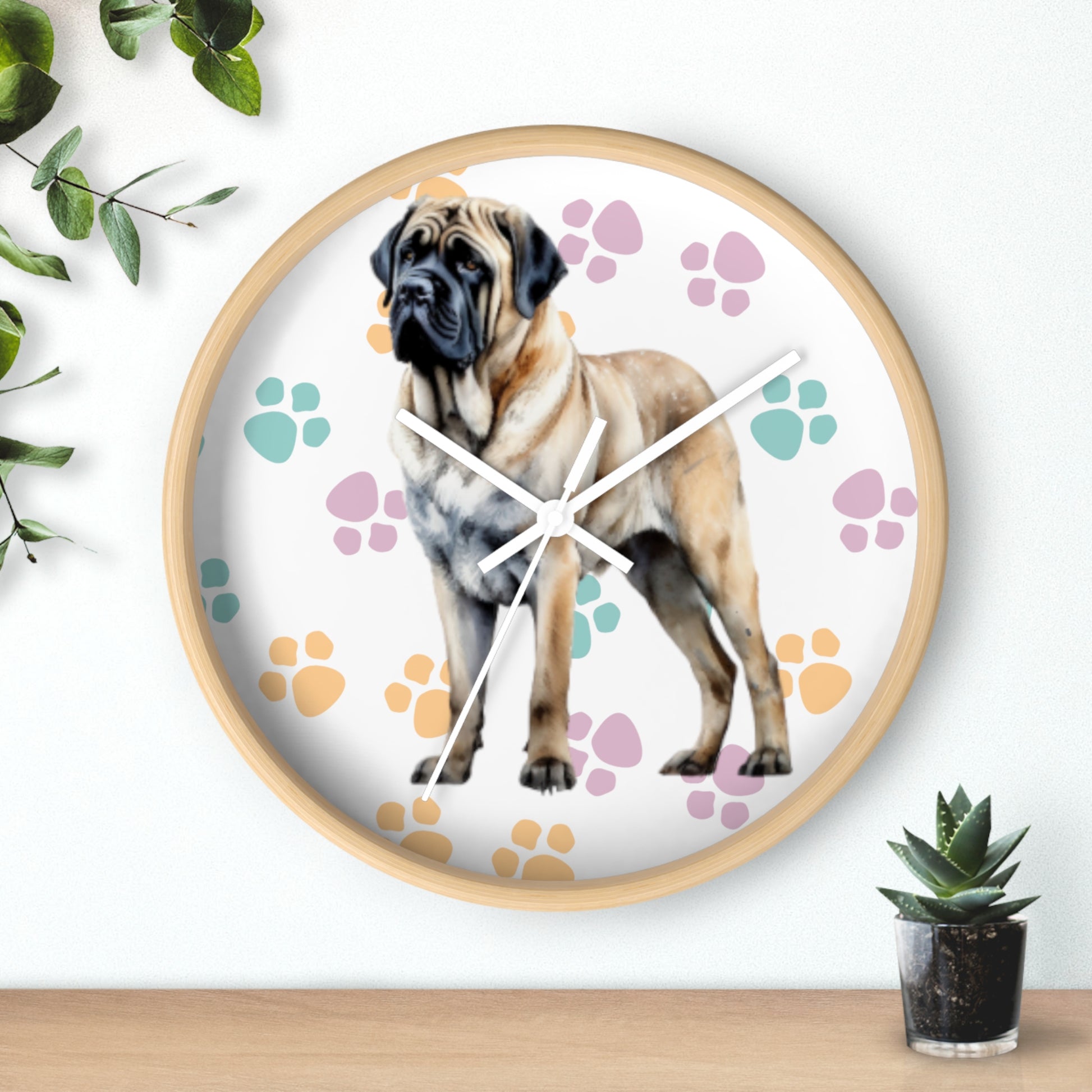 English Mastiff Wall Clock Wooden White 10"