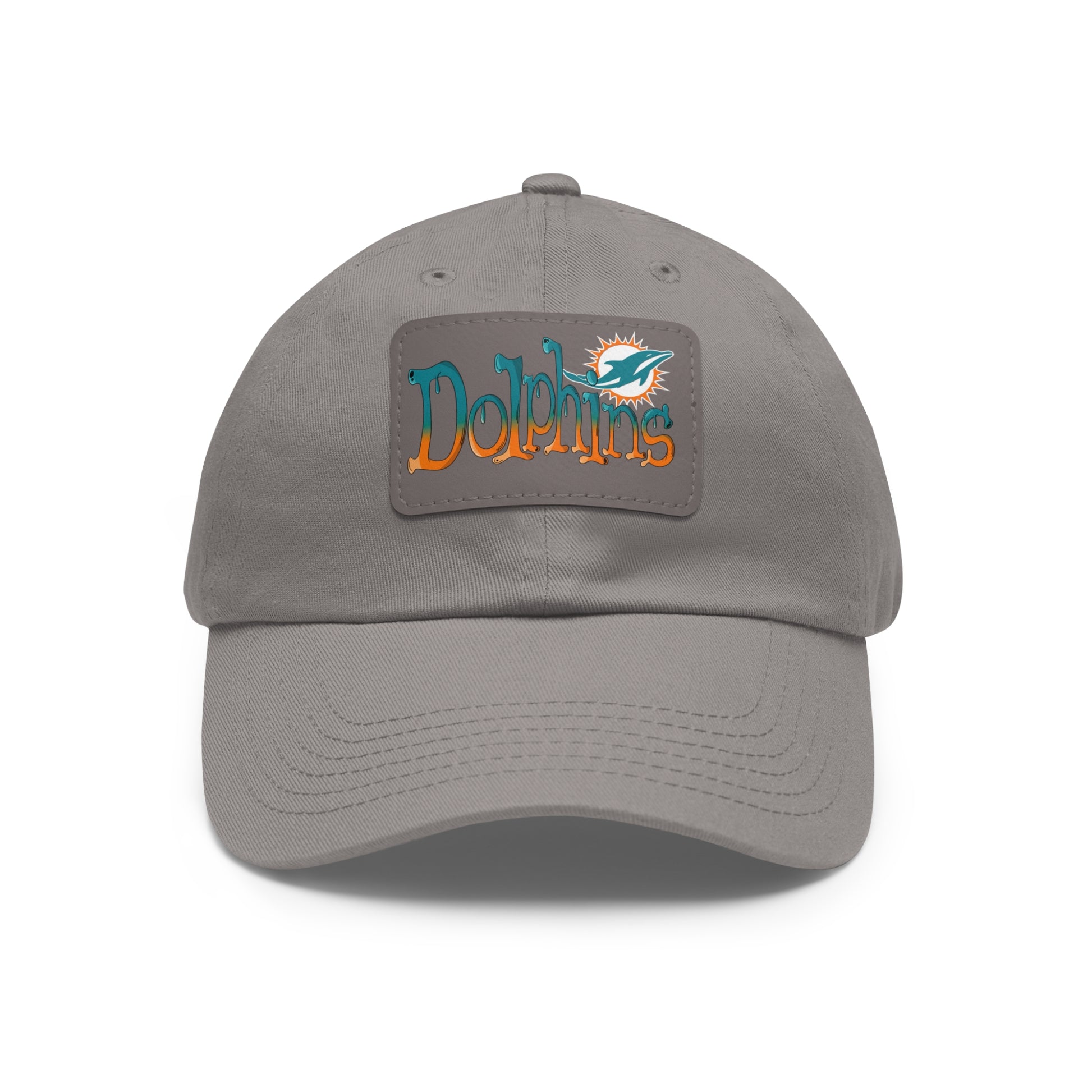 Miami Dolphins Dad Hat with Leather Patch (Rectangle) Grey / Grey patch Rectangle One size