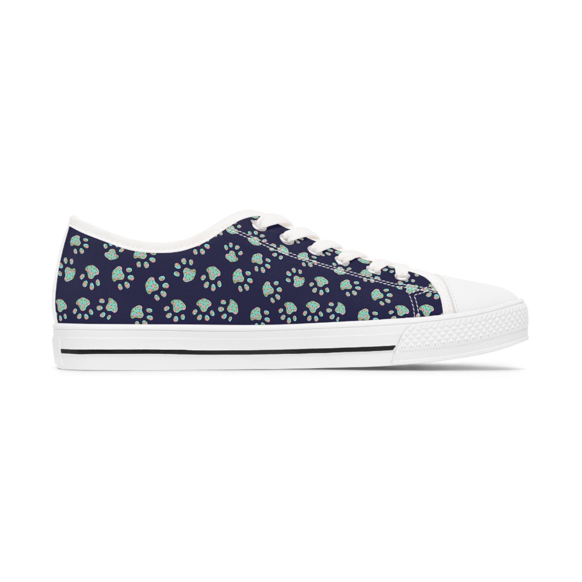 Floral Paw Print Women's Low Top Sneakers