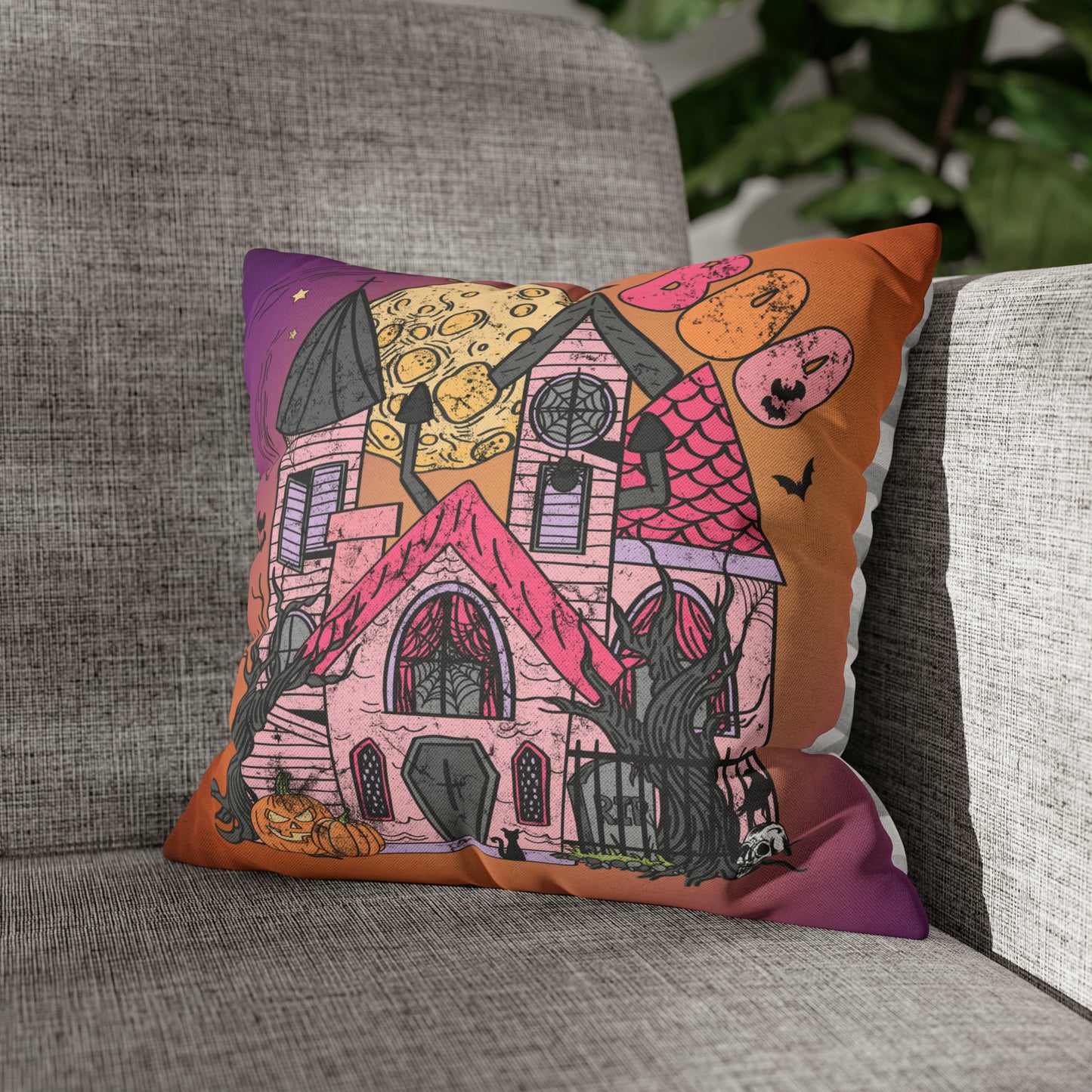 Haunted House Spun Polyester Square Pillow Case