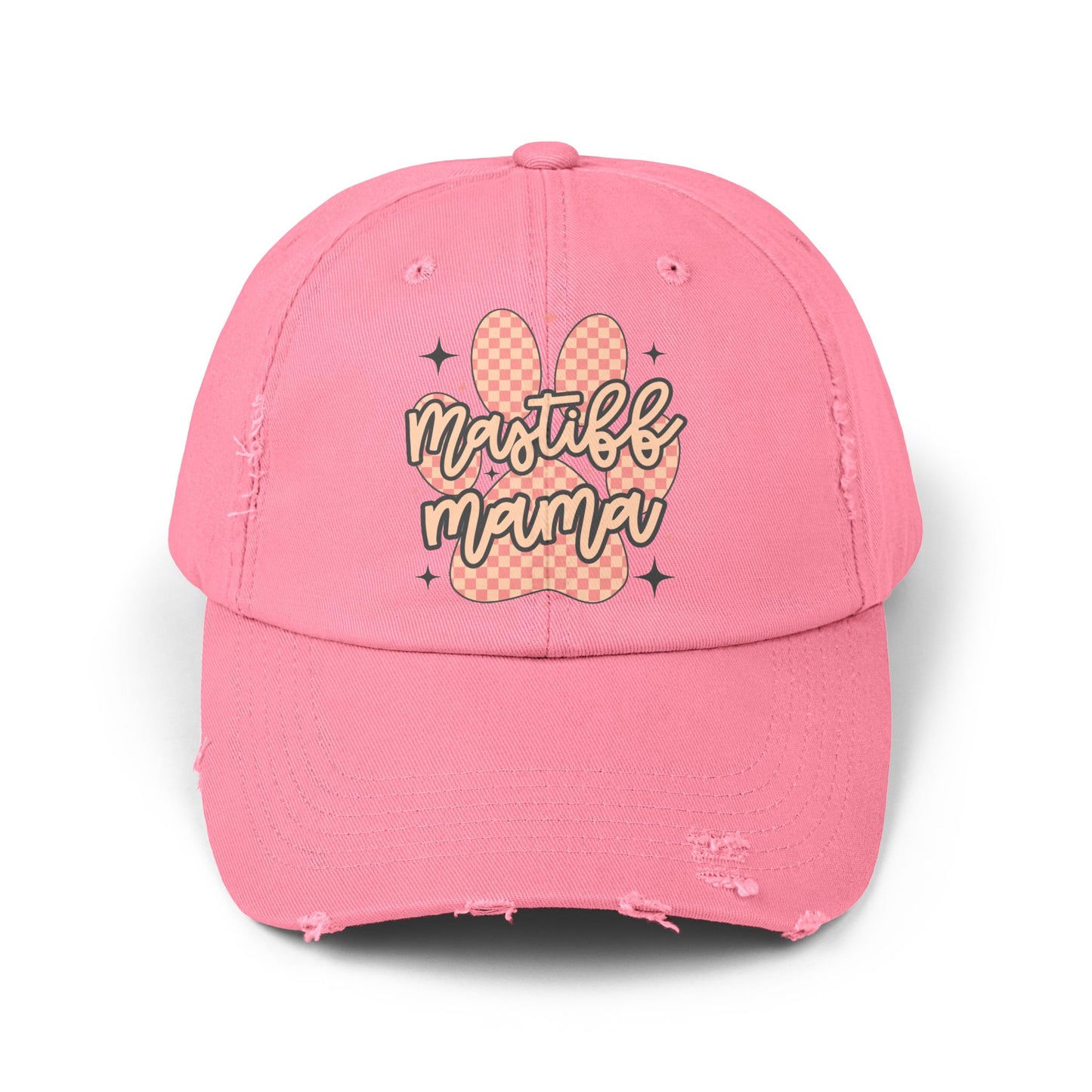 Mastiff Mama Check Paw  <Unisex Distressed Cap