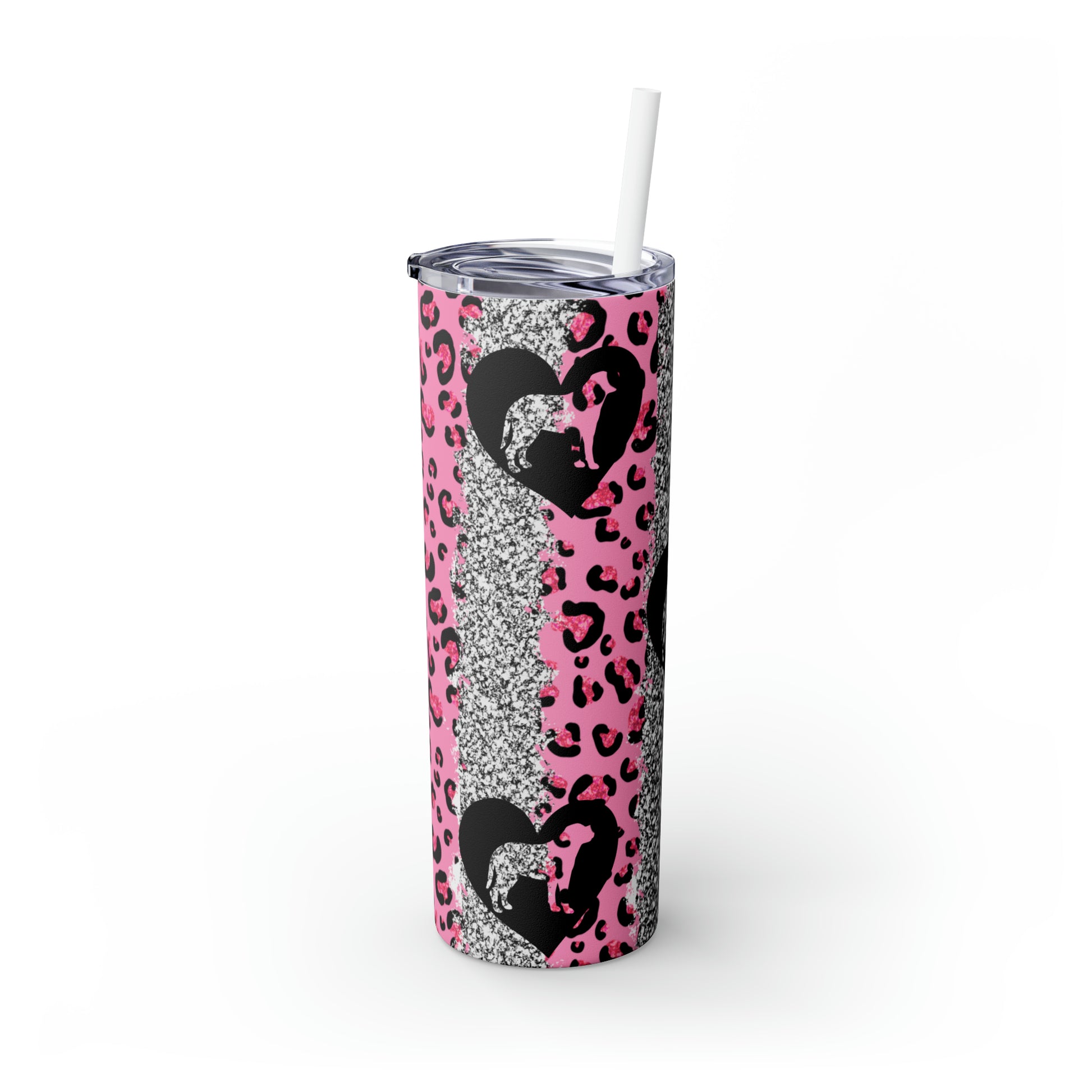 New Pink Leopard Mastiff Skinny Tumbler with Straw, 20oz