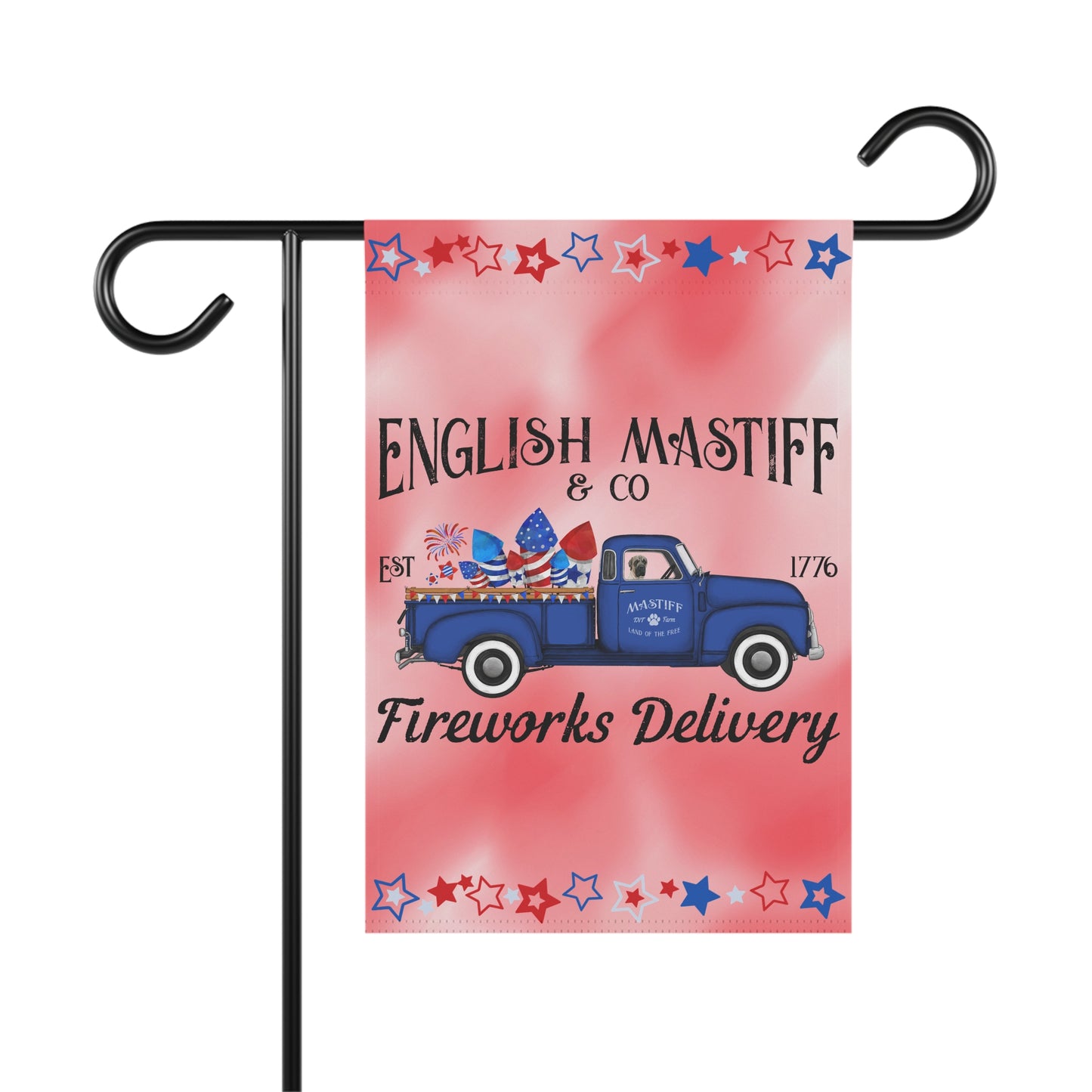 English Mastiffs Fireworks Garden Flag