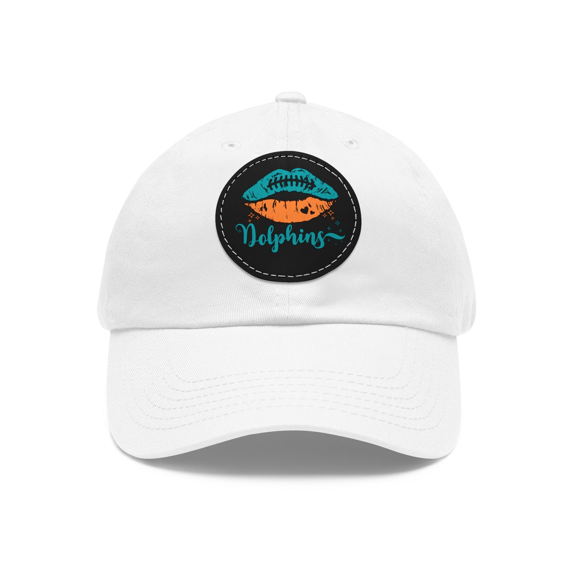 Miami Dolphin Hat with Leather Patch (Round) White / Black patch Circle One size