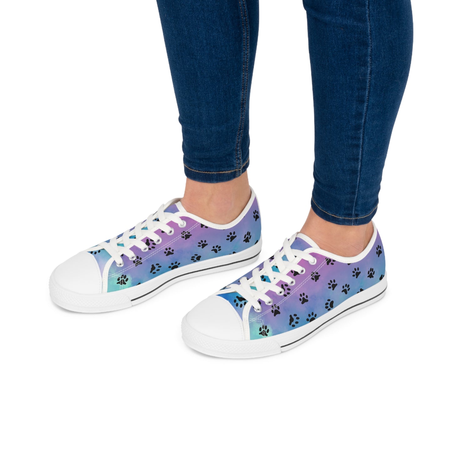 Purple/Blue Paw Print Women's Low Top Sneakers