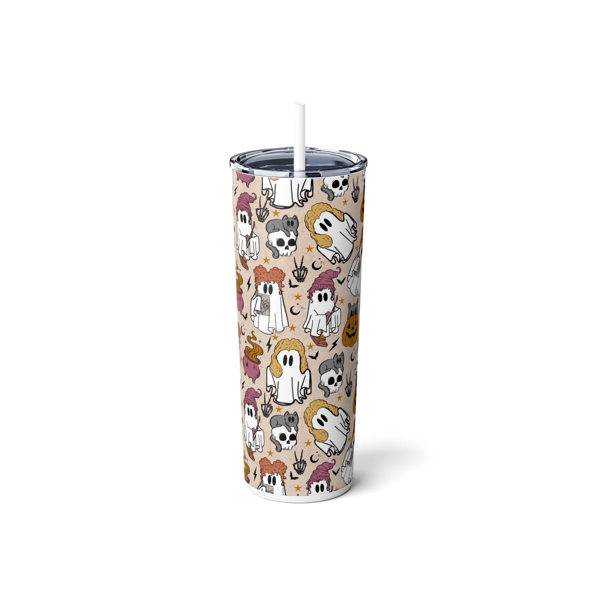 Hocus Pocus Skinny Steel Tumbler with Straw, 20oz White 20oz Glossy