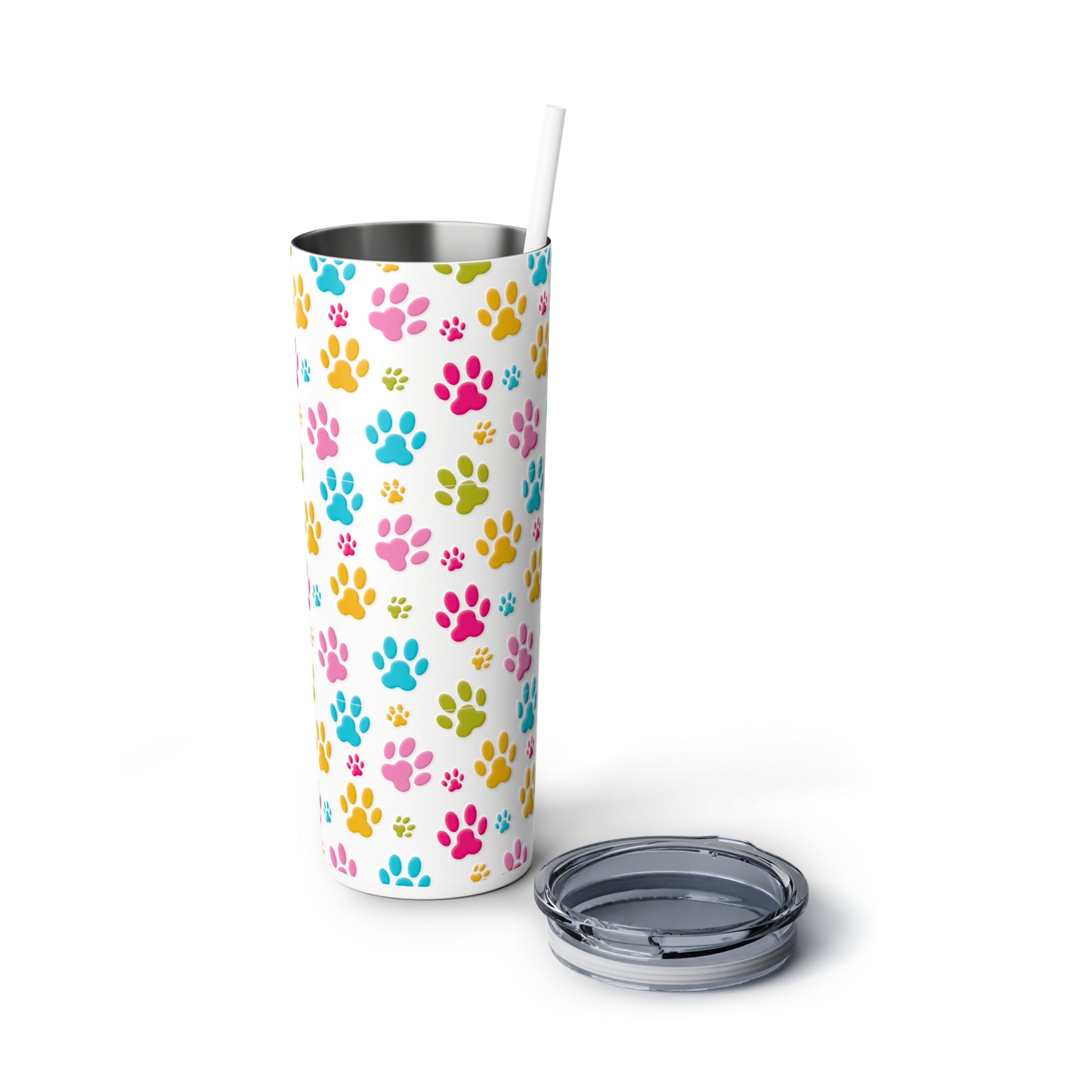 Paw Prints Skinny Steel Tumbler with Straw, 20oz