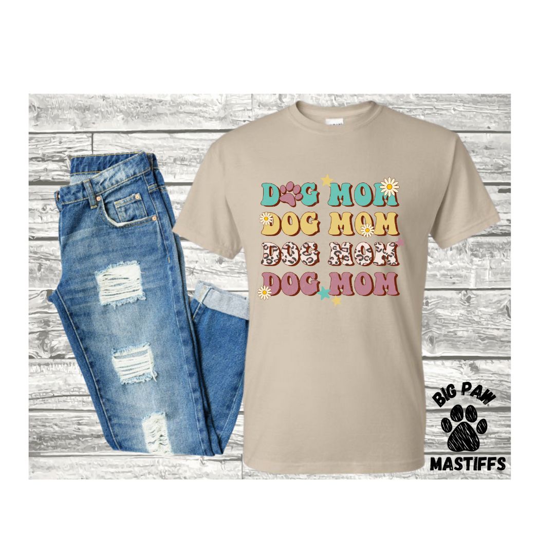 Dog Mom T-Shirt (Sand/White Option)