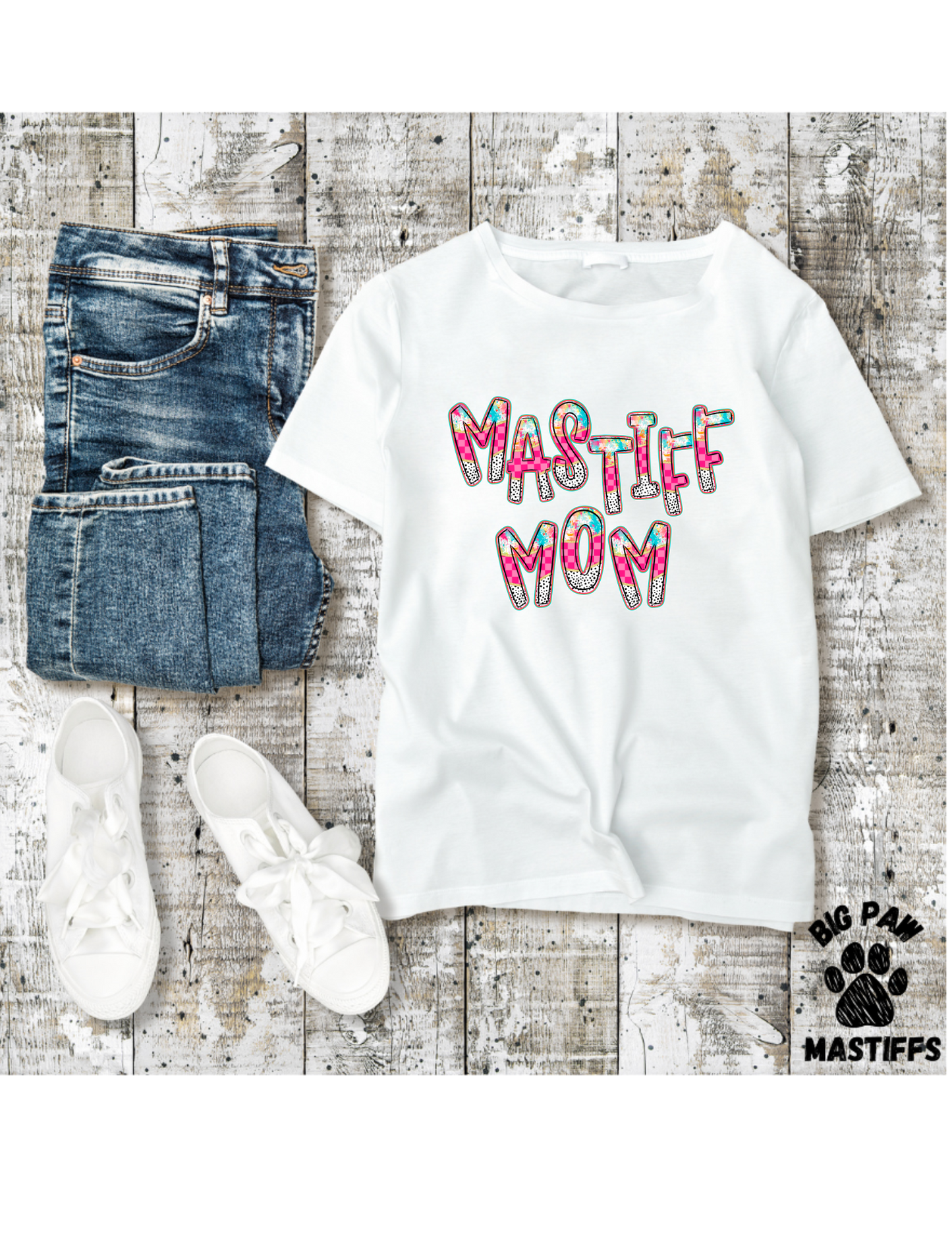 Mastiff Mama Chaos Font T Shirt