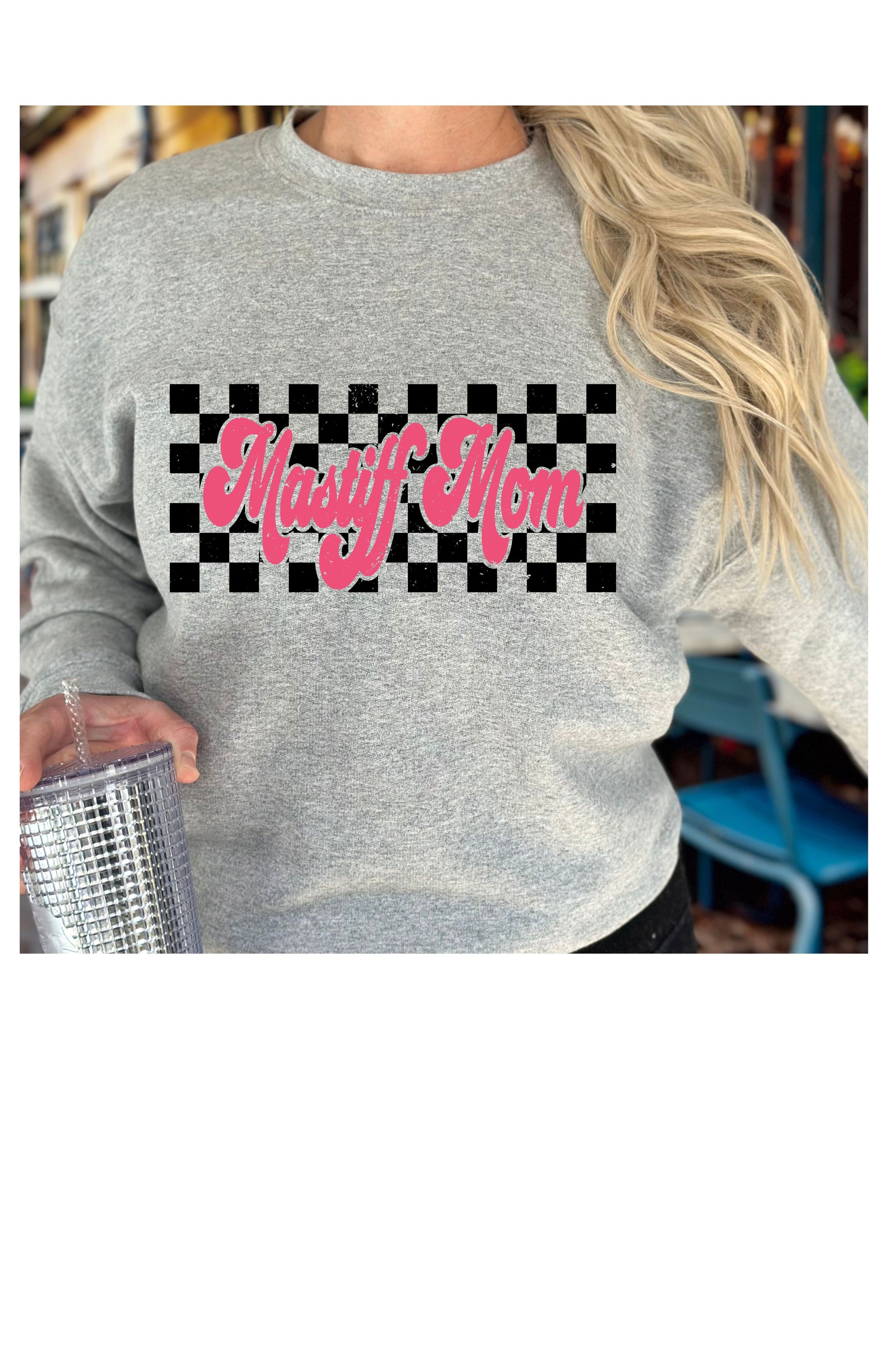 Pink Mastiff Mom Checkered Sweatshirt/T Shirt