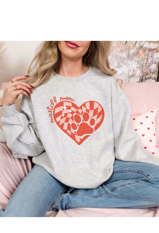 Mastiff Mom Checkered Heart Sweatshirt/T Shirt