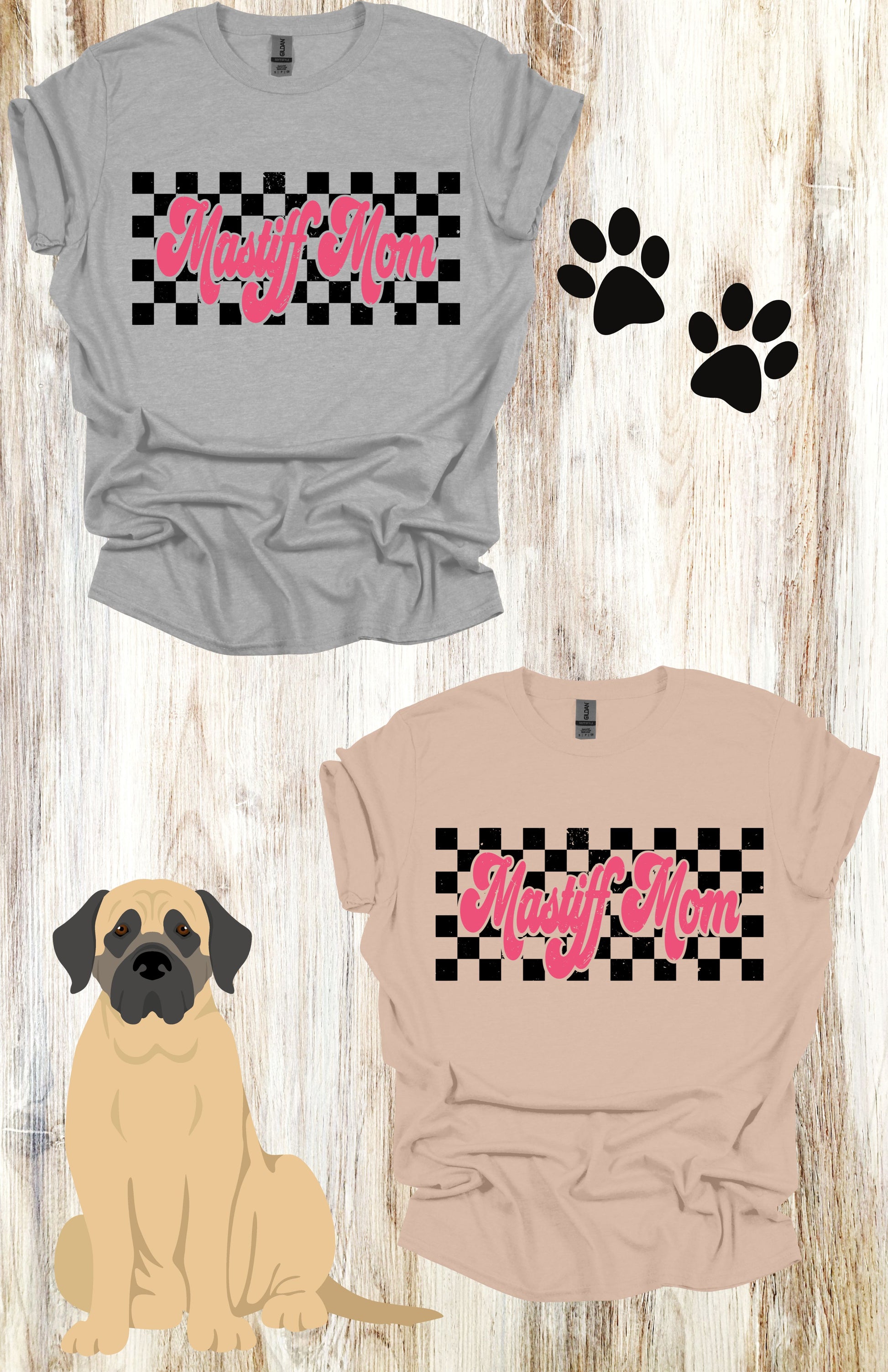 Pink Mastiff Mom Checkered Sweatshirt/T Shirt