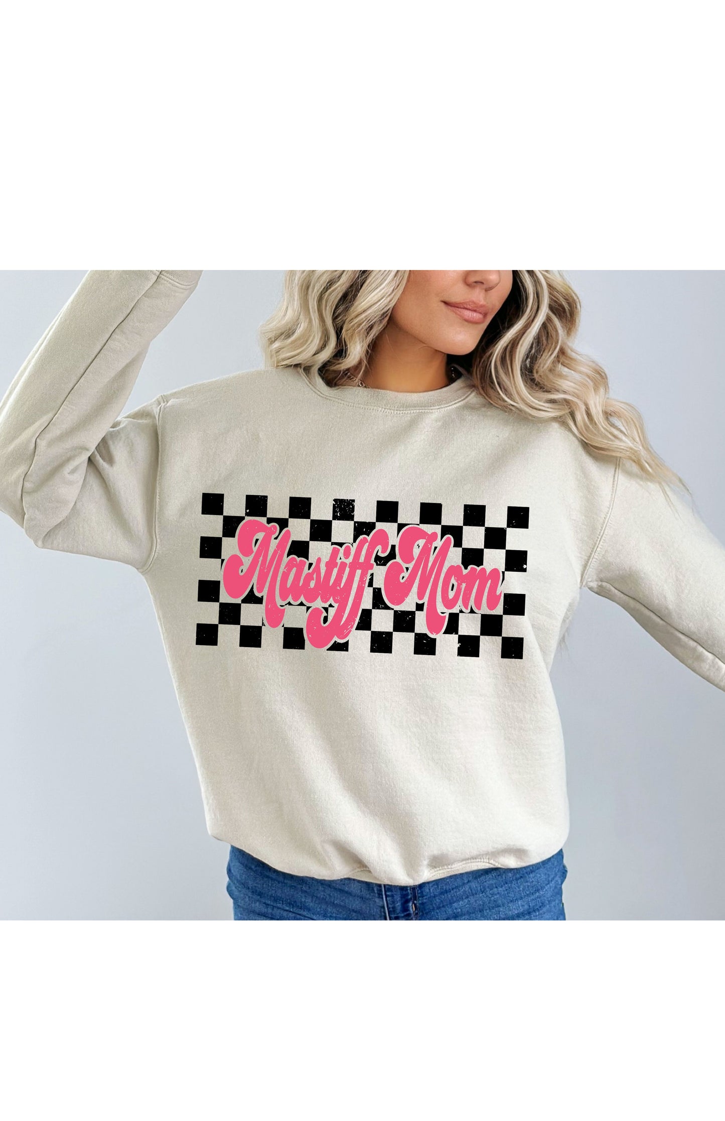 Pink Mastiff Mom Checkered Sweatshirt/T Shirt