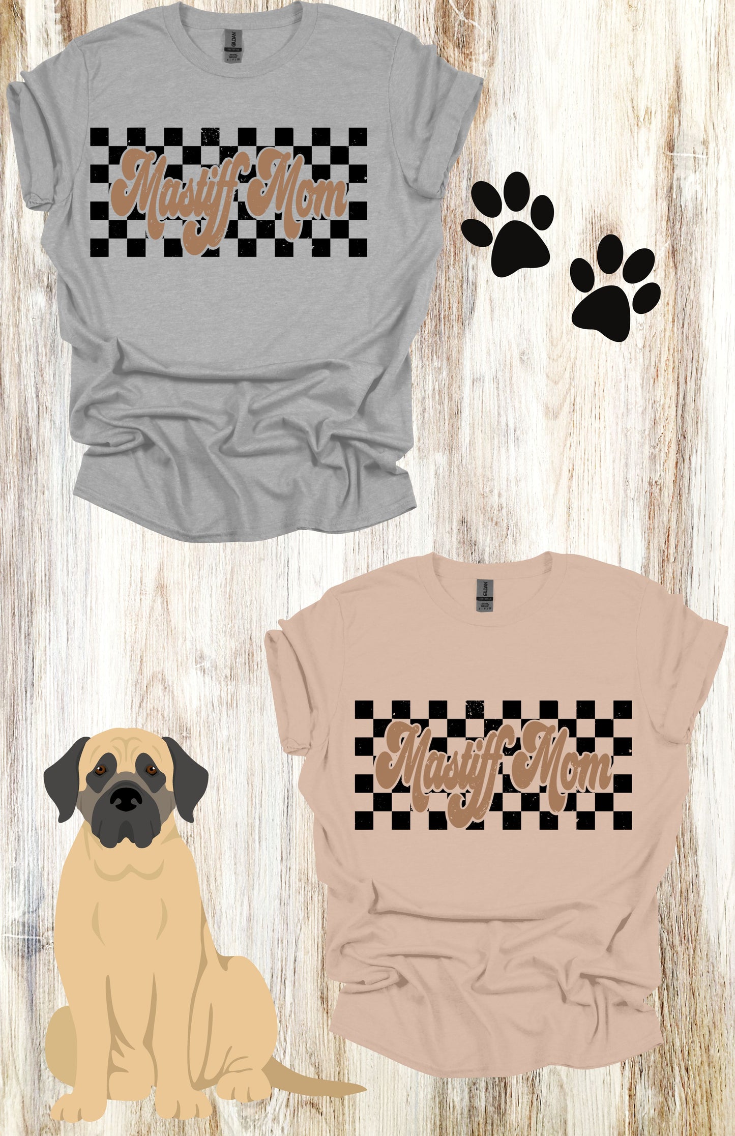 Brown Mastiff Mom Checkered Sweatshirt/T Shirt