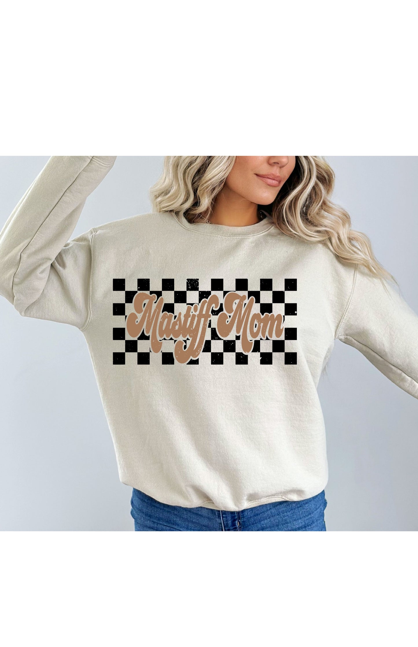 Brown Mastiff Mom Checkered Sweatshirt/T Shirt