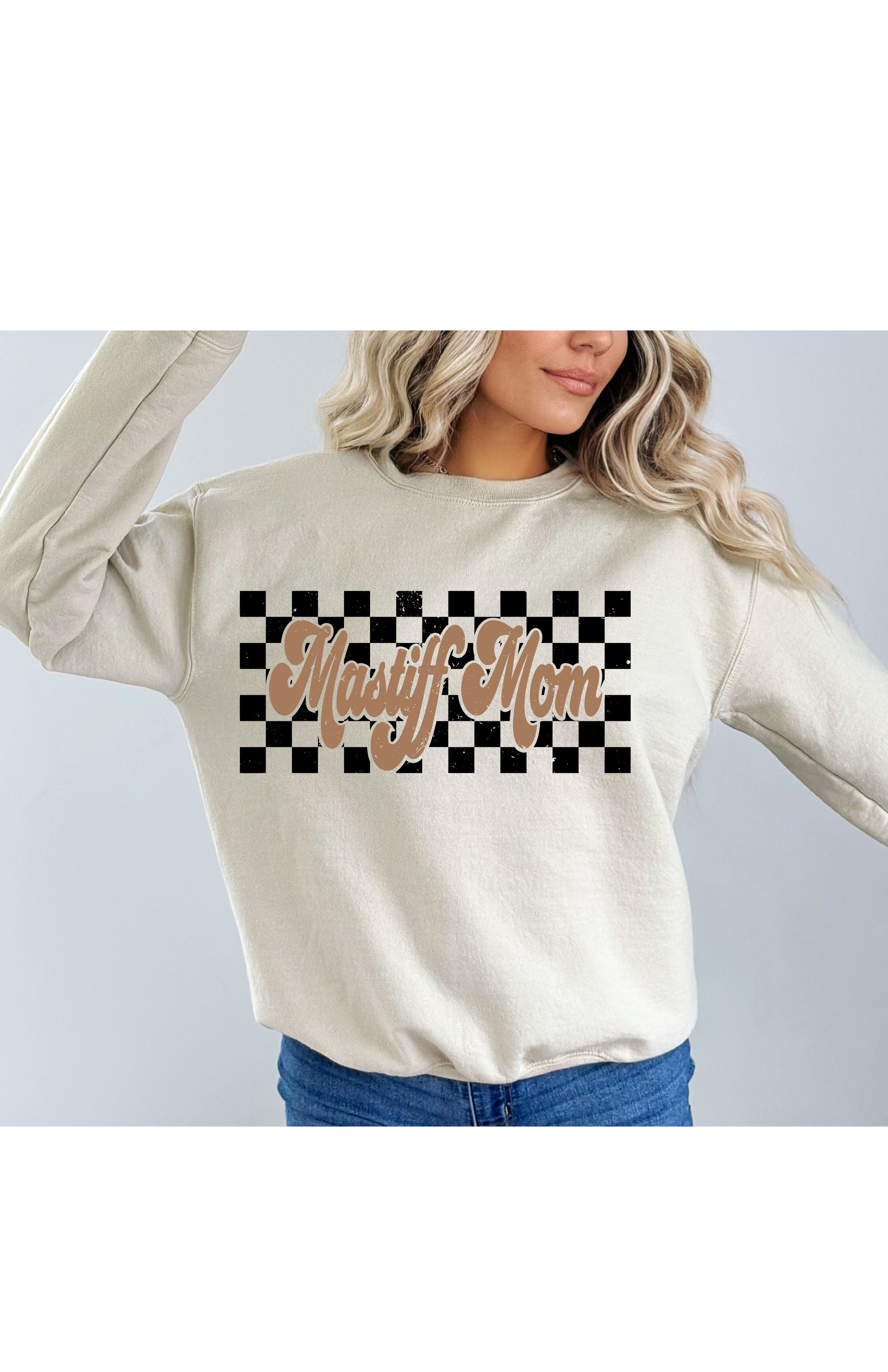 Brown Mastiff Mom Checkered Sweatshirt/T Shirt