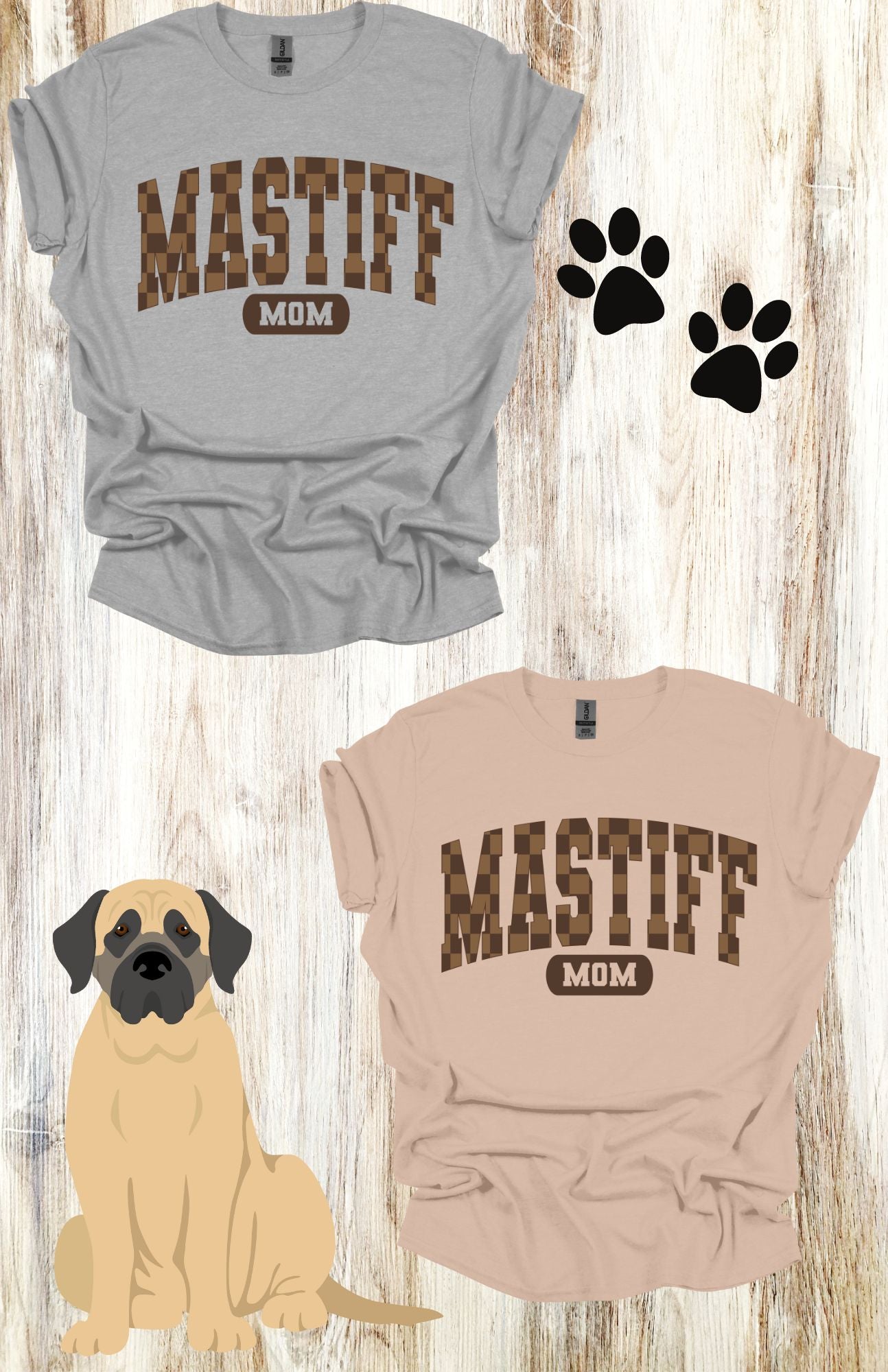 Brown Checkered Mastiff Mom Sweatshirt/T Shirt