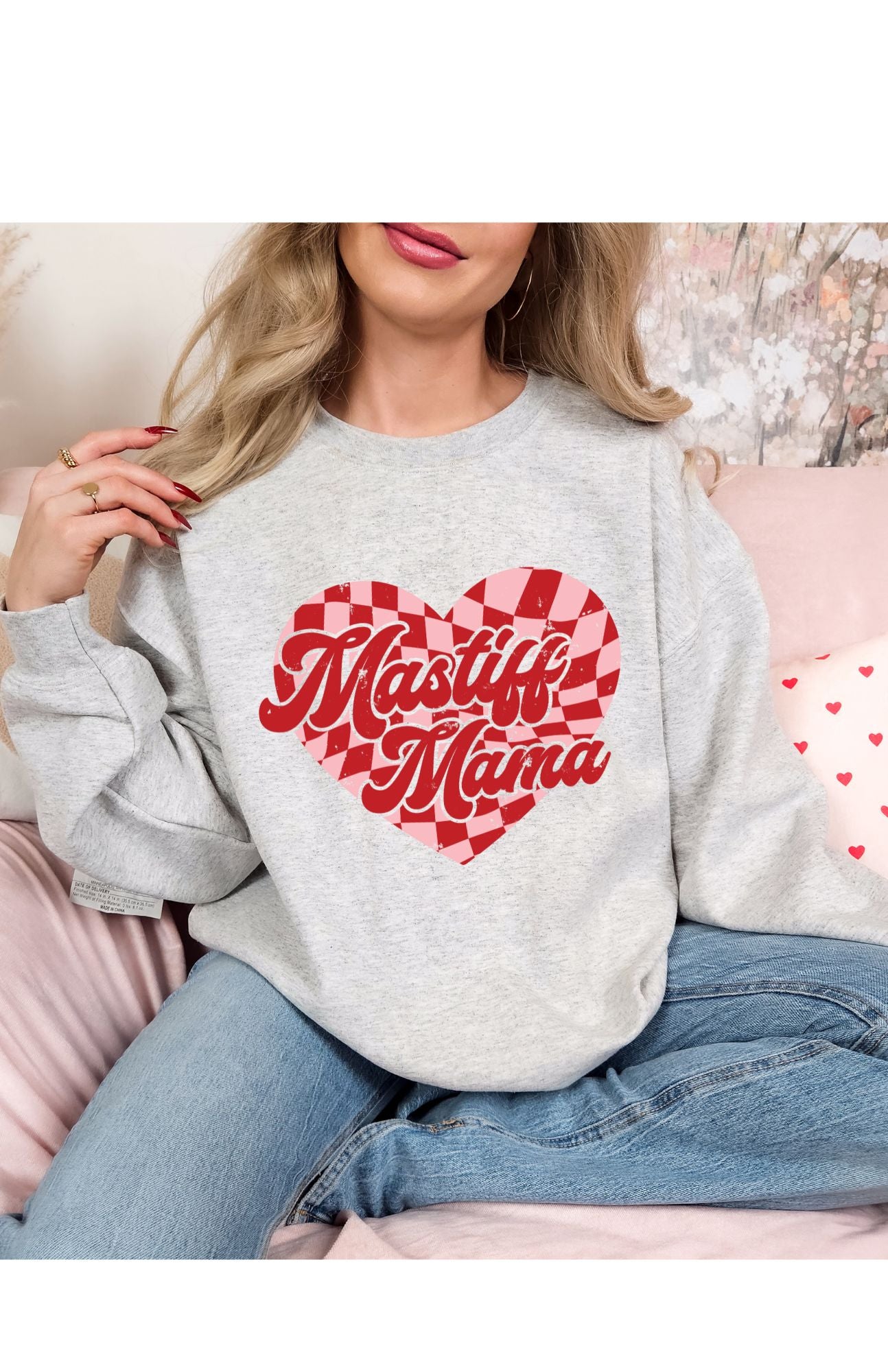 Mastiff Mama Heart Checkered Sweatshirt/T Shirt