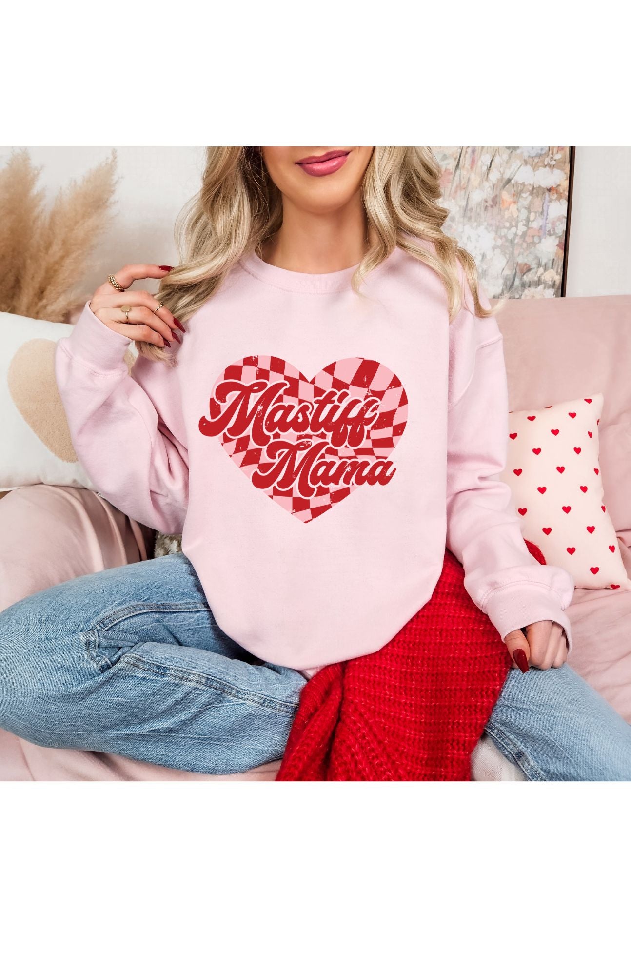 Mastiff Mama Heart Checkered Sweatshirt/T Shirt