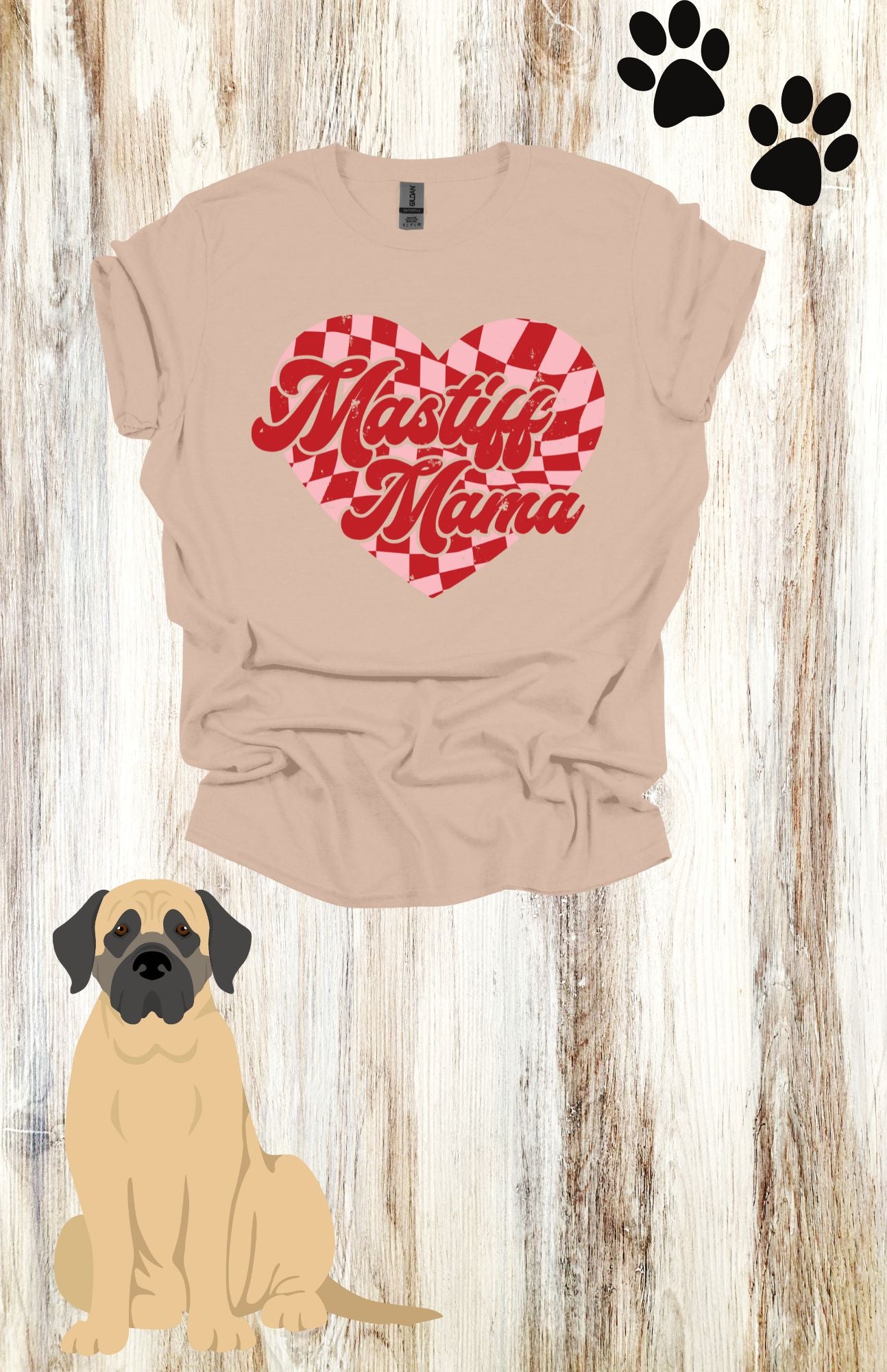 Mastiff Mama Heart Checkered Sweatshirt/T Shirt