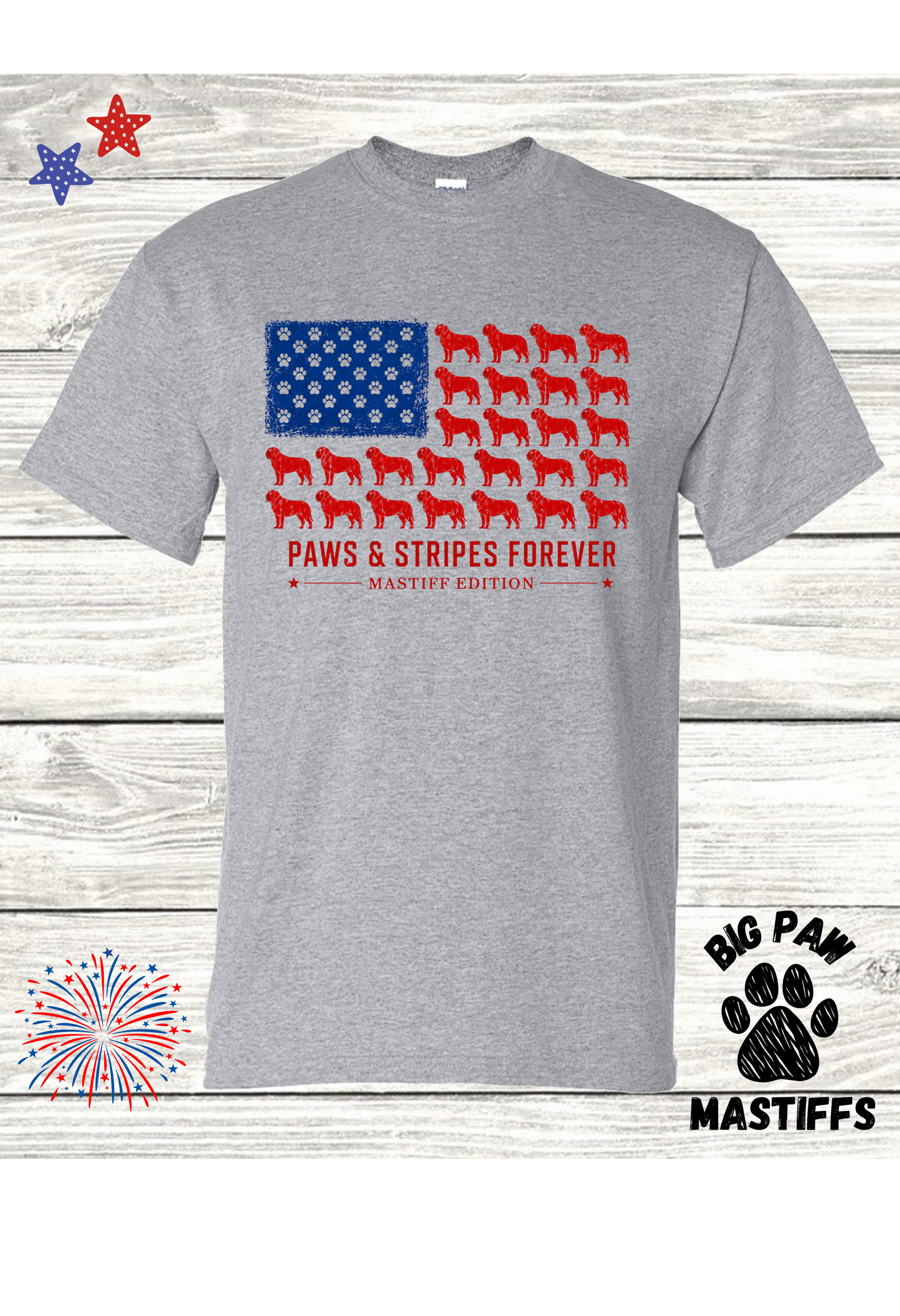 Paws & Stripes (Red) Mastiff Flag