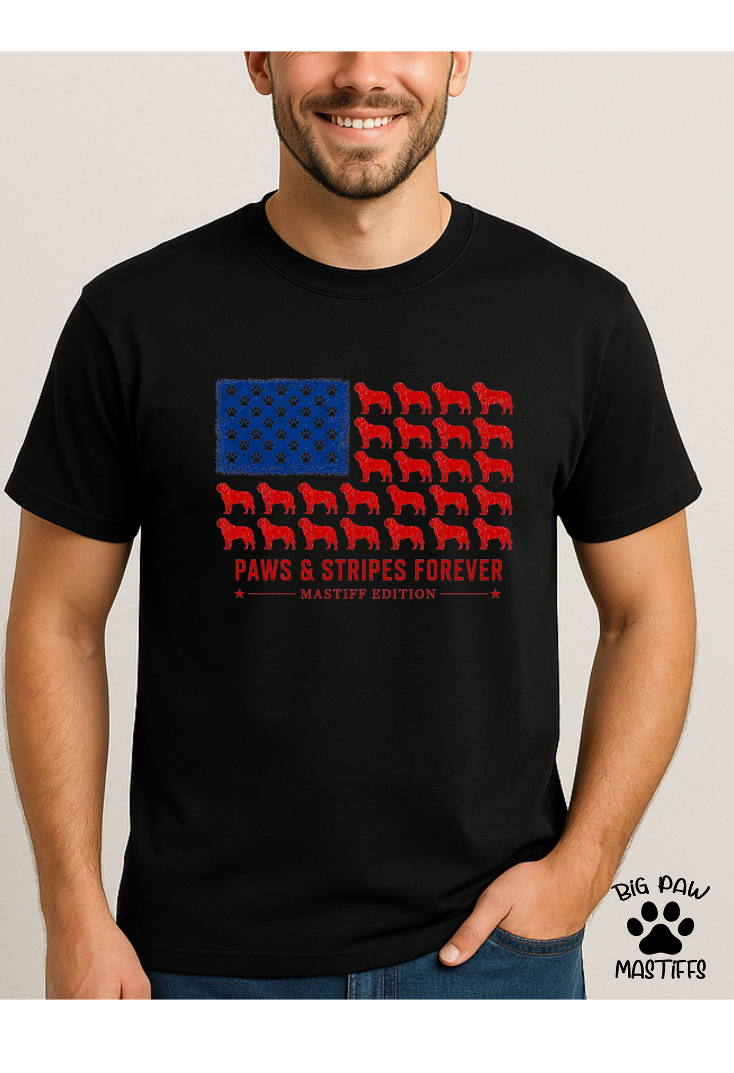Paws & Stripes (Red) Mastiff Flag