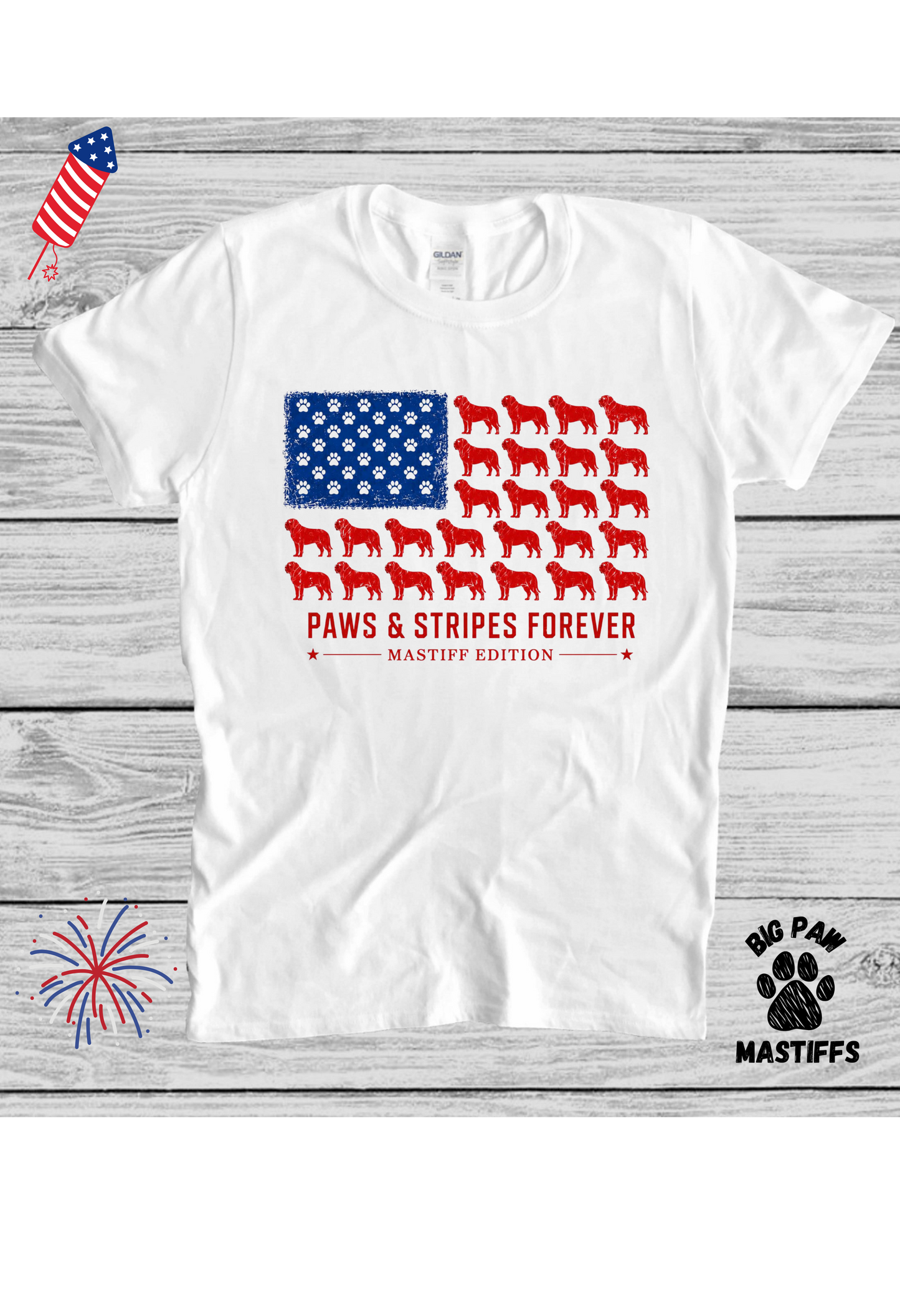 Paws & Stripes (Red) Mastiff Flag