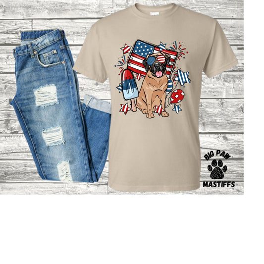 Mastiff Patriotic T-Shirt (Sand/White Option)