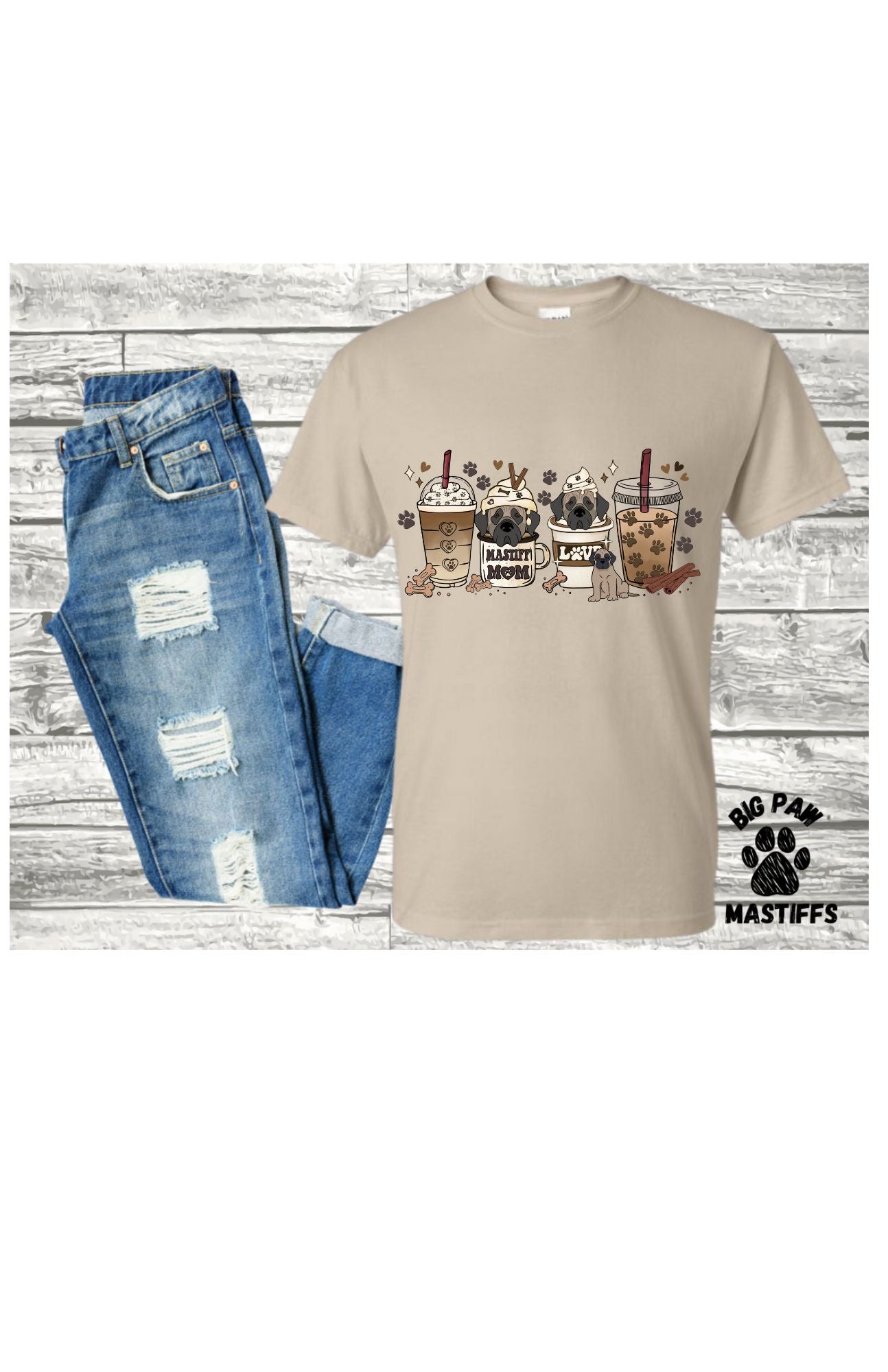 Mastiff Mom Coffee T-Shirt (Sand/White Option)