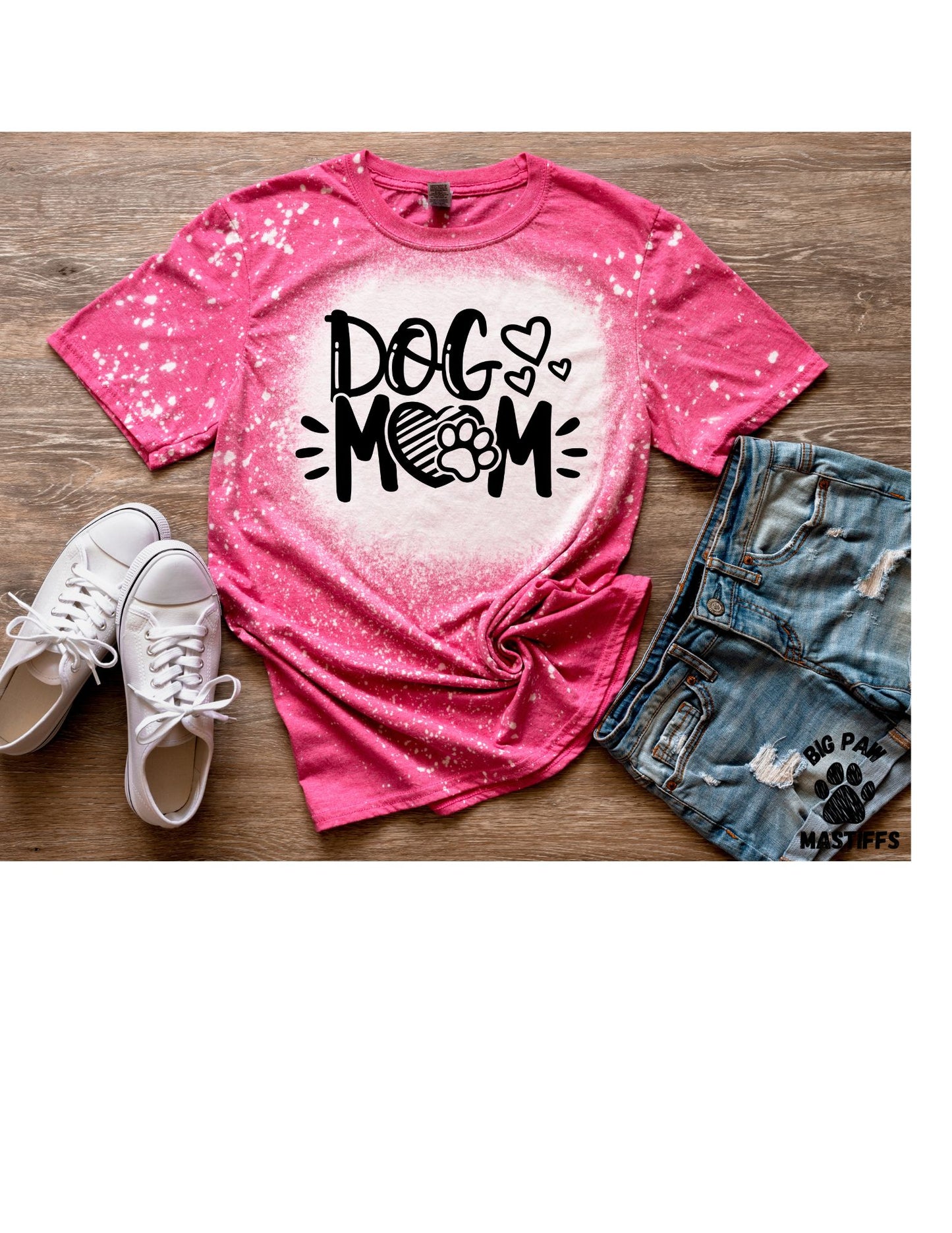 Dog Mom (pink) Bleached T-Shirt