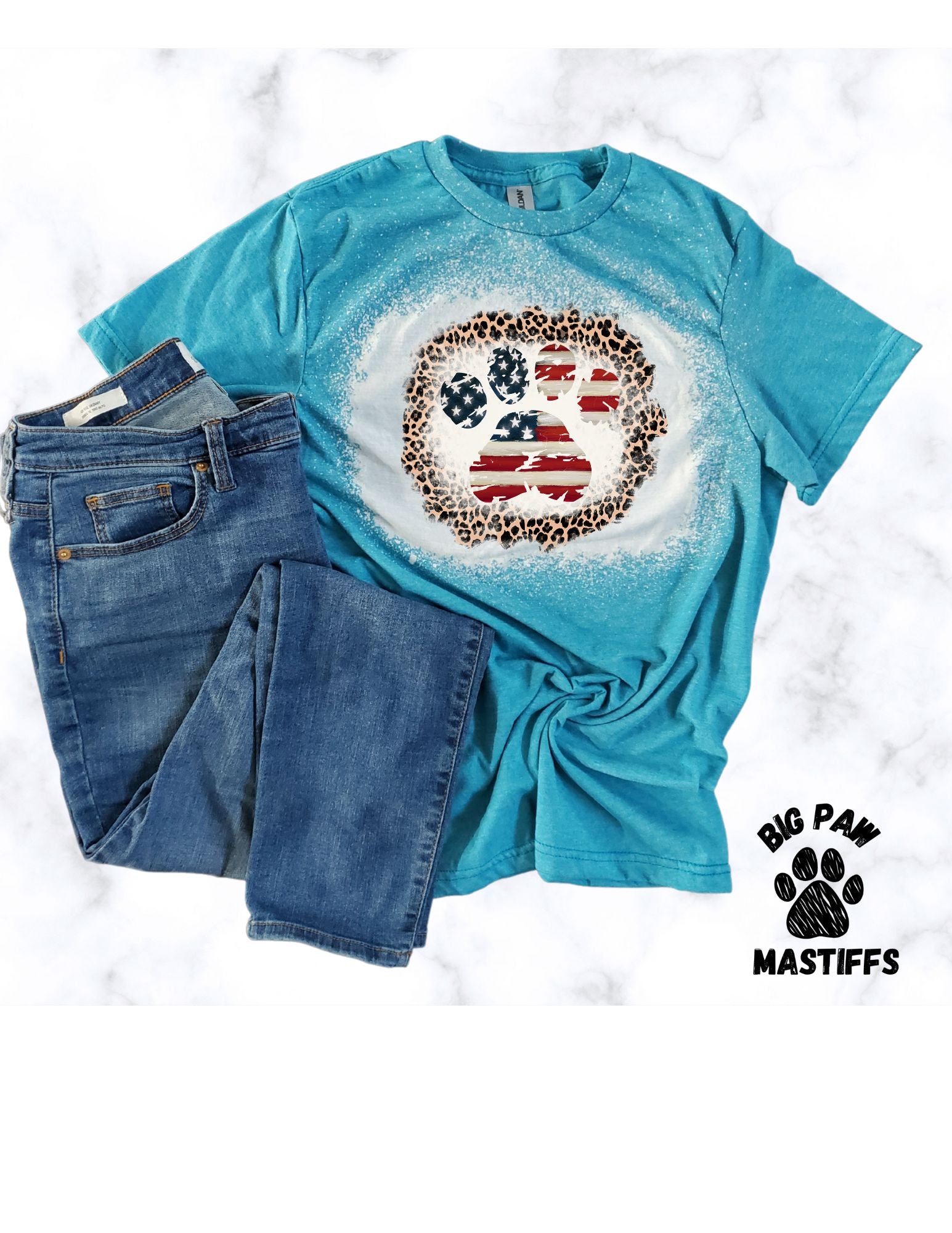 Flag Paw Print (blue) Bleached T-Shirt