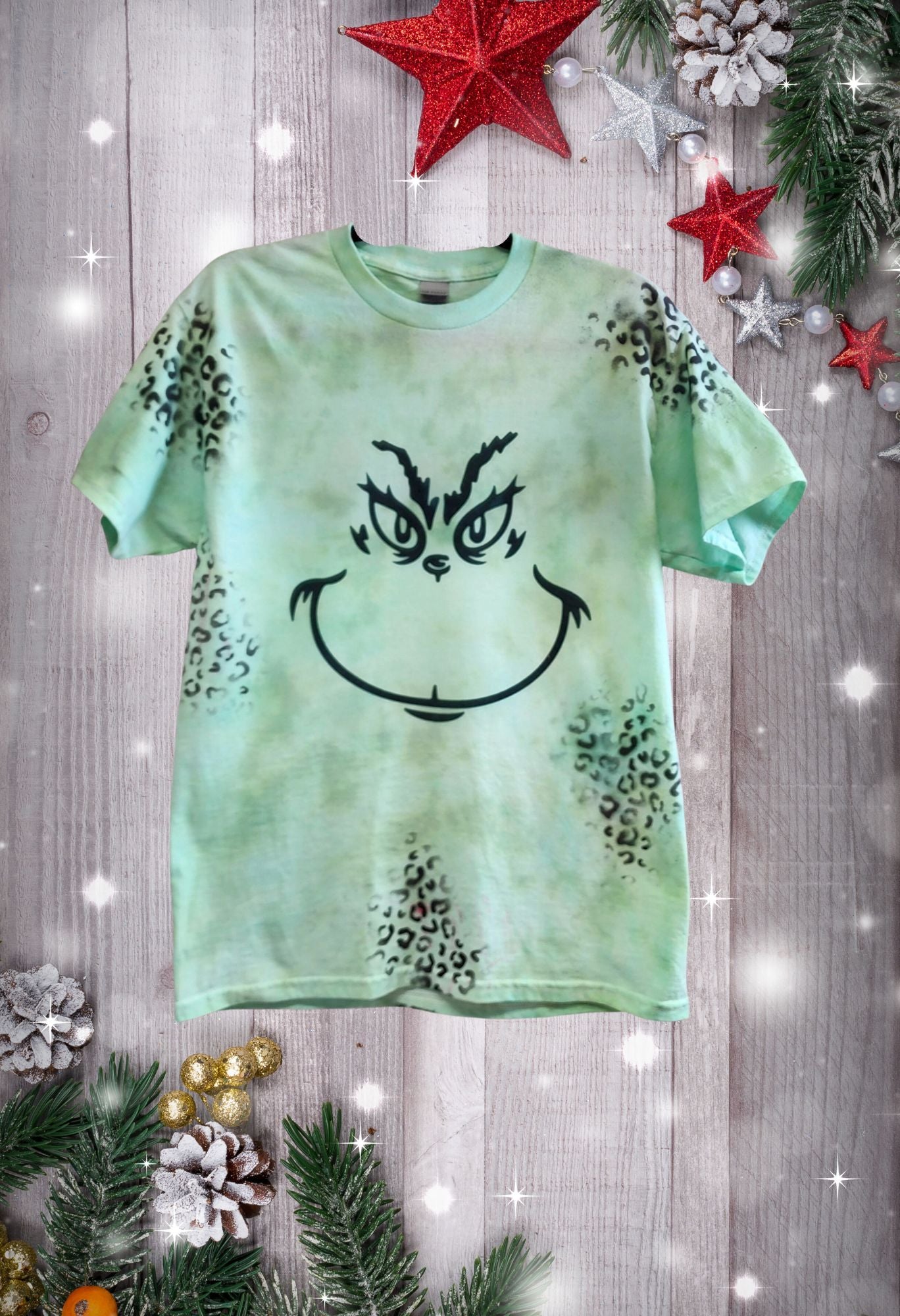 Tie Dye Grinch w/ Leopard T Shirt/Sweatshirt