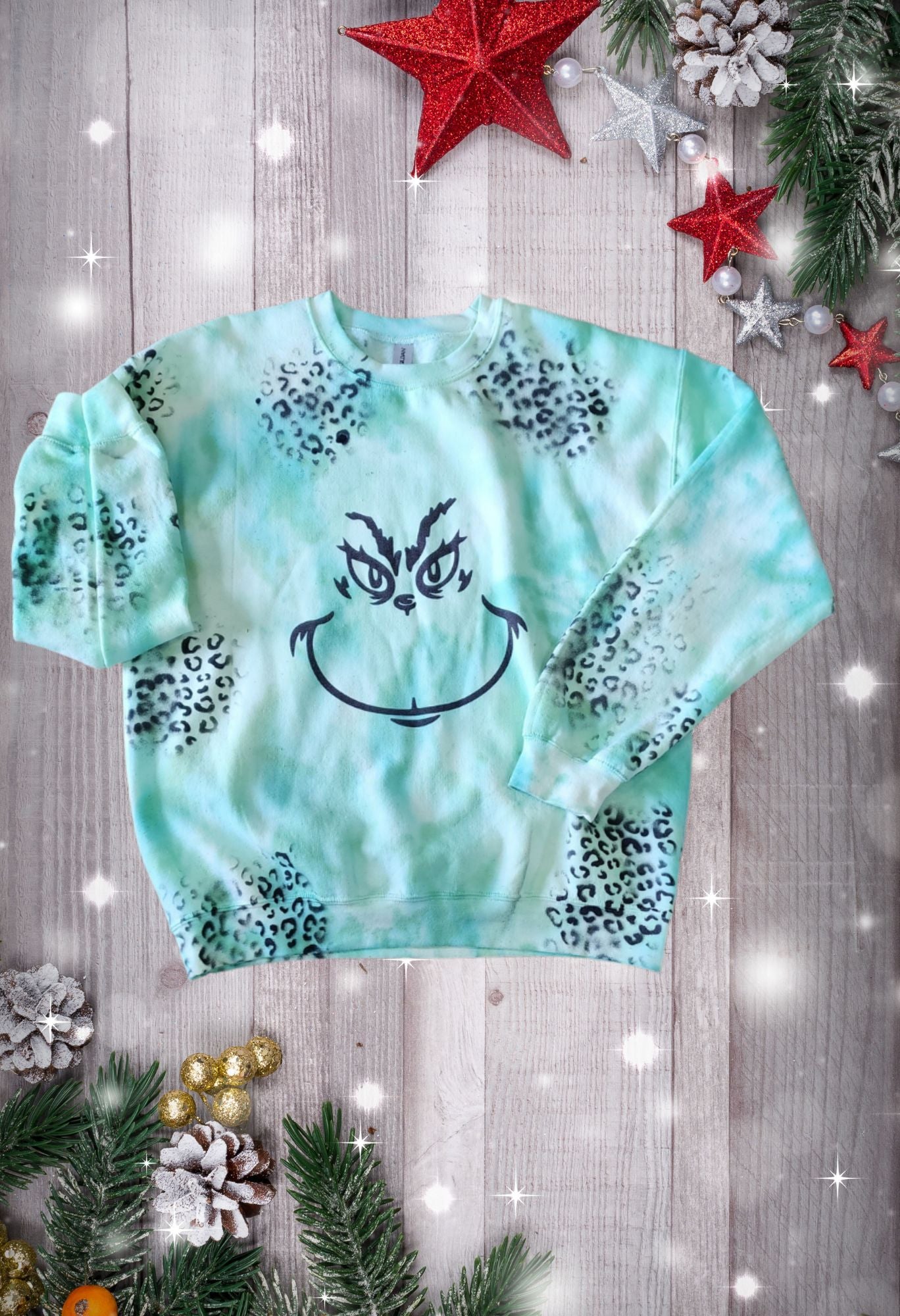 Tie Dye Grinch w/ Leopard T Shirt/Sweatshirt