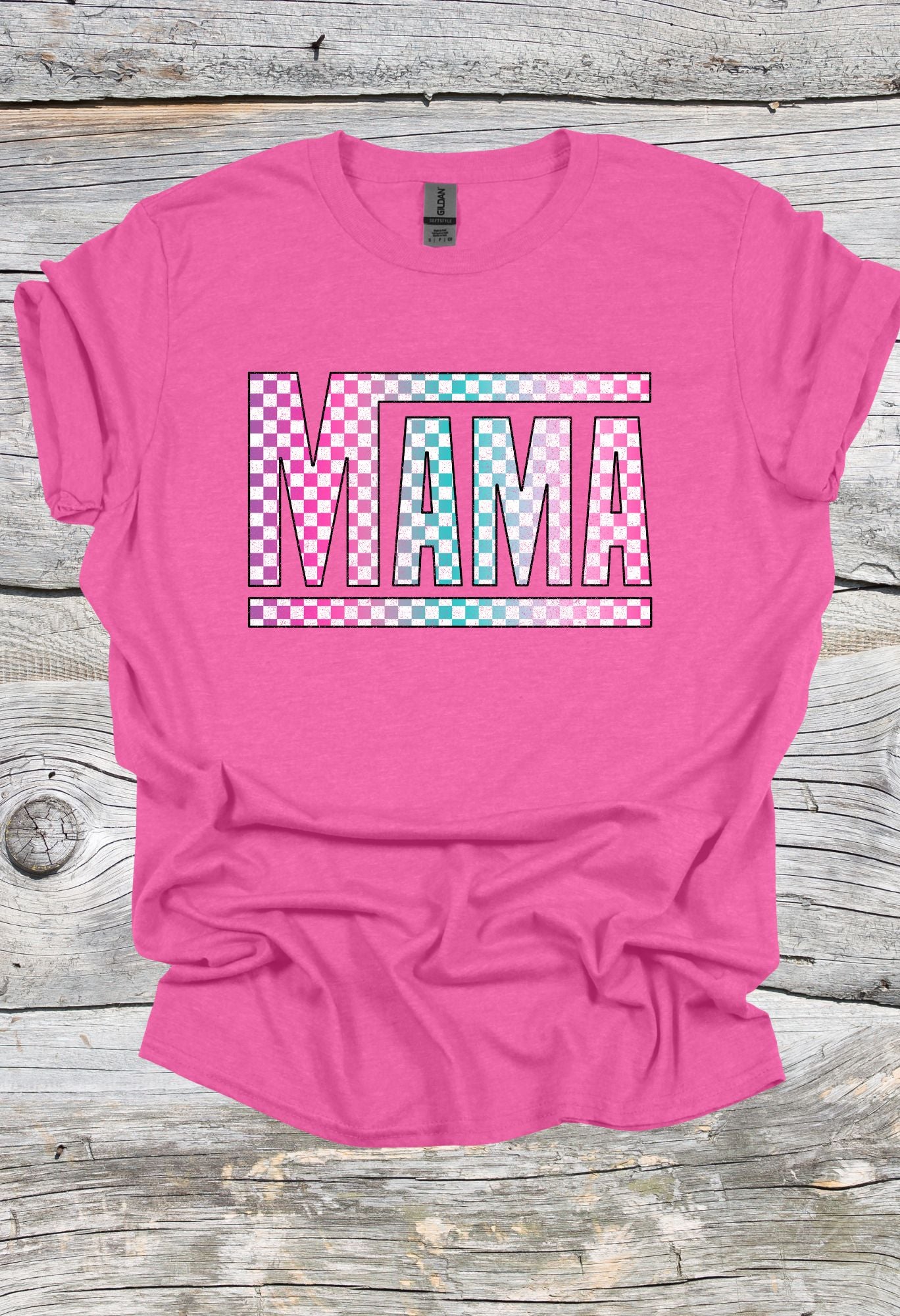 Mama Checkered Rainbow Print T Shirt