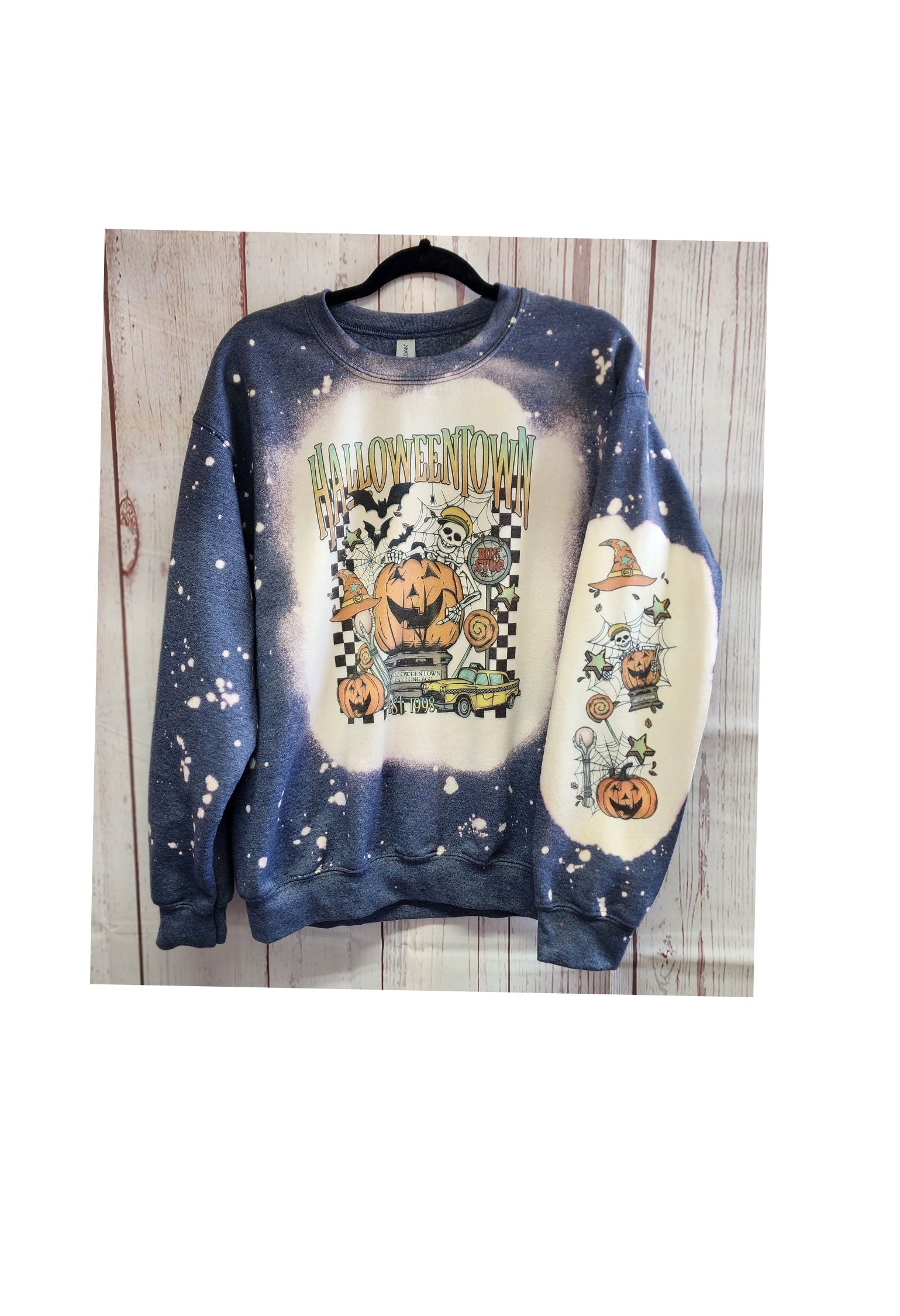 Halloween Town Bleached Sweatshirt w/ sleeve design